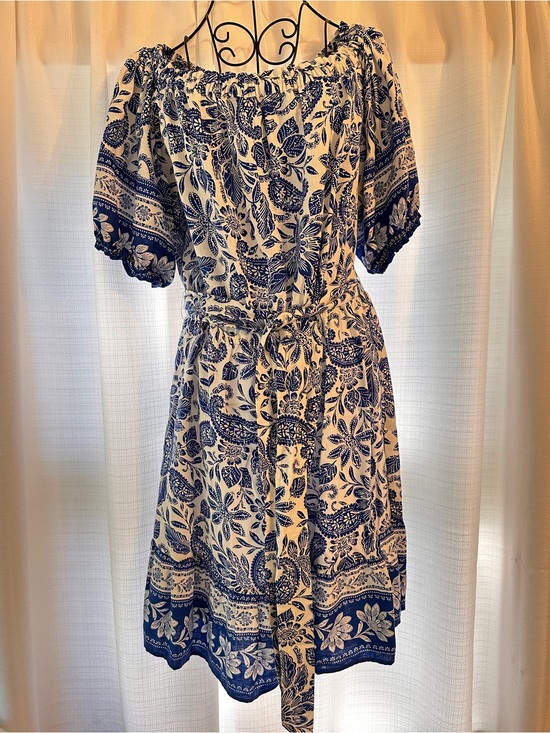 LOFT Dresses & Skirts - LOFT Blue and White Floral Off-Shoulder Midi Dress